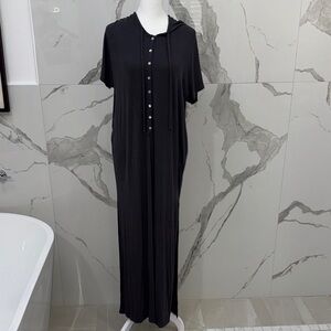 Free People Gray Maxi Button Detail Hoody High Slit